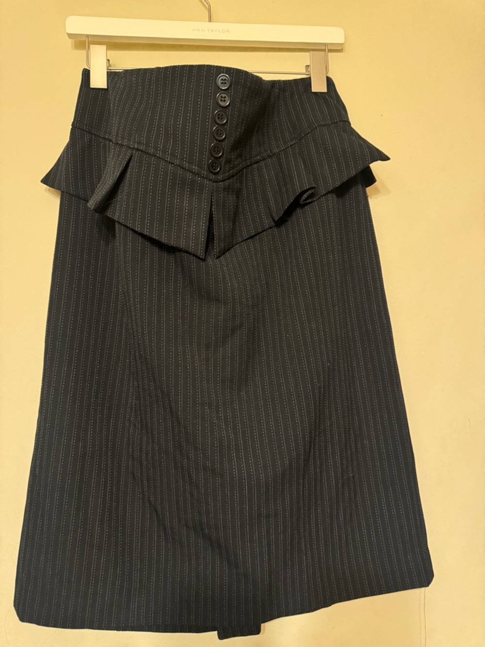 Grace Elements Black Pinstripe A-Line Skirt with Buttoned Peplum Waist